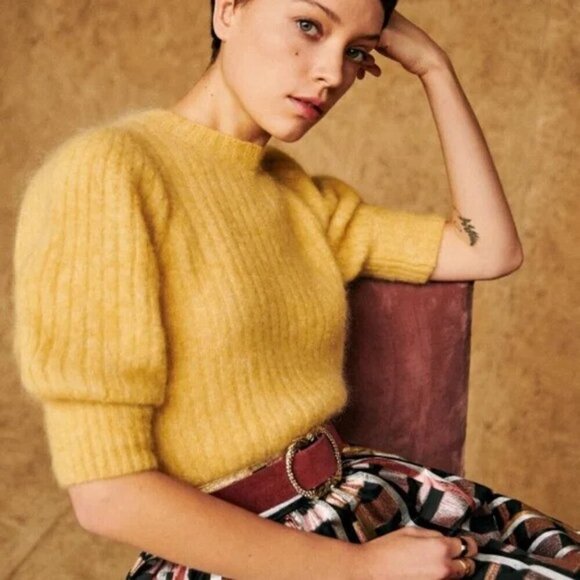 Sezane Malla Skirt in Metallic Cognac Tiles size 36 - Picture 3 of 7